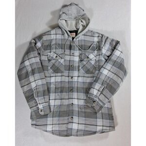 Wrangler Authentics Hooded Flannel Shirt Jacket Mens M Plaid Quilted Lined